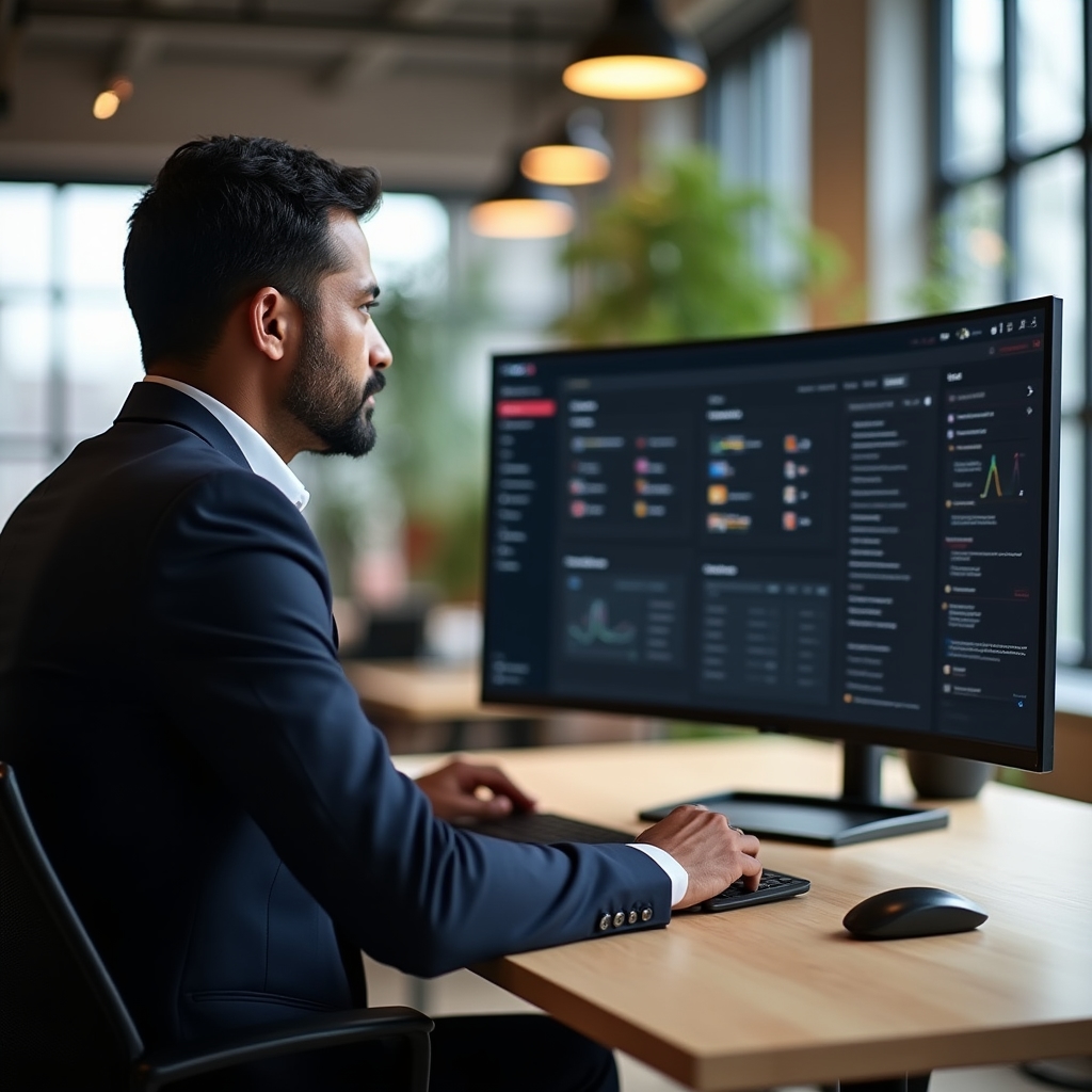 Konzultant pracující s přehledným dashboardem klientů